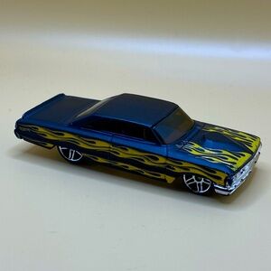 Hot Wheels 2007 Custom’64 Ford Galaxie Dcast 3” Car FlatBlack Yellow Flames 🔥